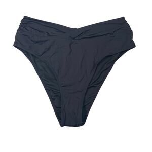 ZMART High Waist Swim Bottom Ruched V-Cut Bikini Bottom Black XXL